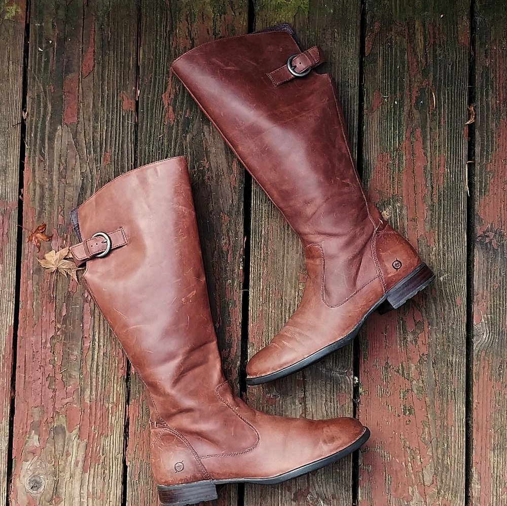 Born tall all leather boots, 1" heel, size 9